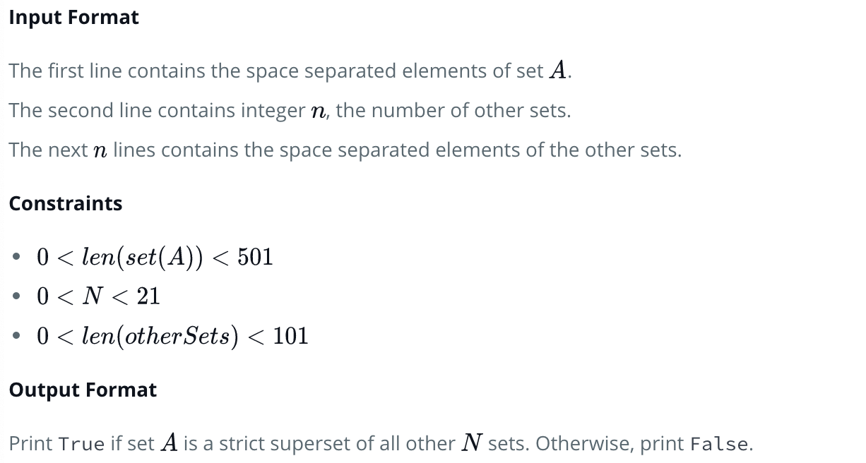 HackerRank Python Sets - Check Strict Superset