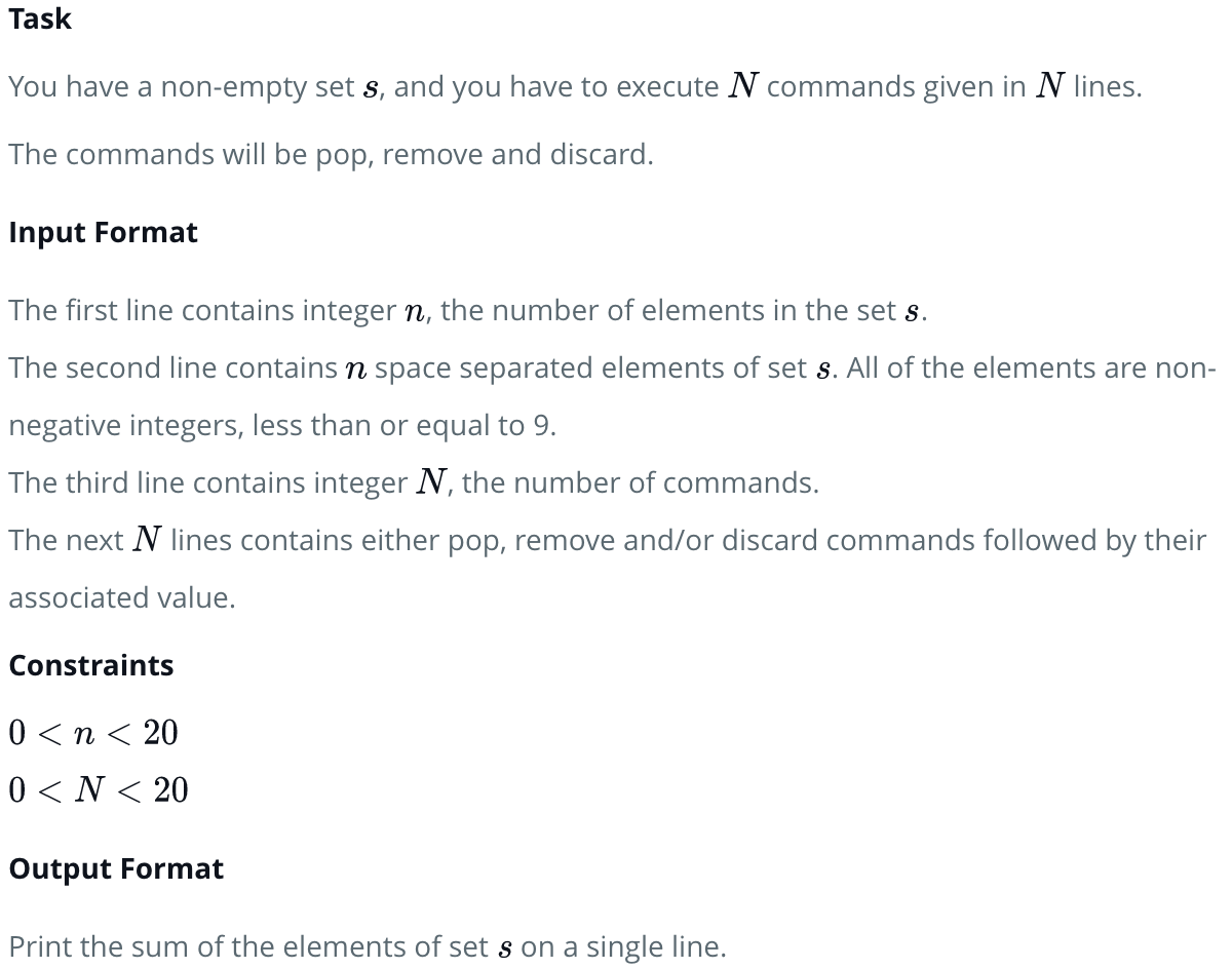 HackerRank Python Sets - Discard()