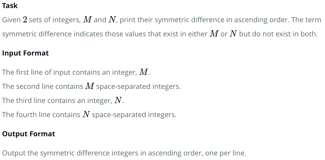 HackerRank Python Sets - Symmetric Difference